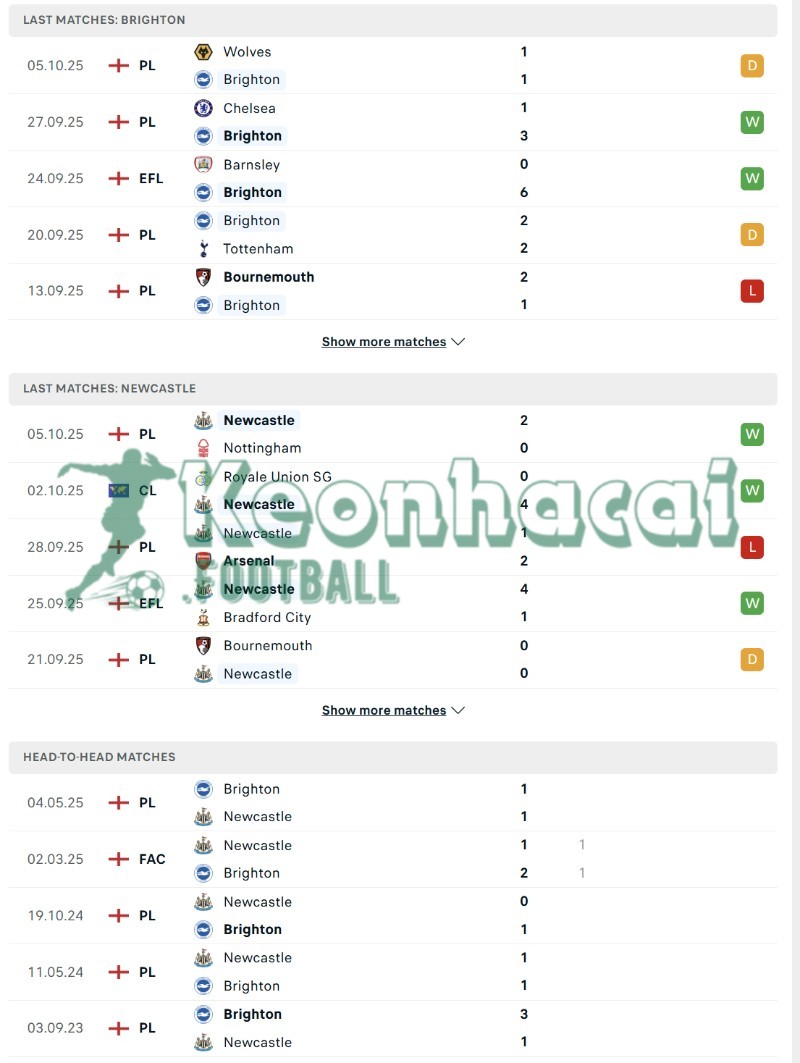 Phong độ và lịch sử đối đầu của Brighton vs Newcastle  